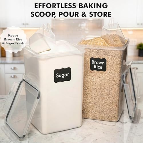 Image of WHITE FEATHER SUPPLIES 2 PC [7 Qt / 6.5L / 220 Oz] Large Food Storage Containers with Lids Airtight - BPA Free Clear Plastic Kitchen and Pantry Storage Containers for Cereal, Flour, Sugar, Rice