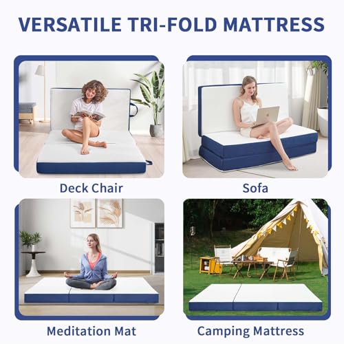 Image of Folding Mattress Twin, 4 inch Tri-Fold Floor Bed Futon for Guest Bed,White