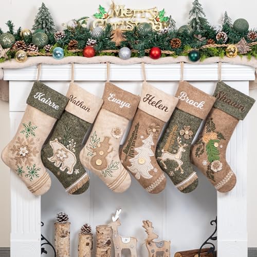 LUBOT 2025 Woolen Personalized Christmas Stockings Pack Custom Names Embroidered 20