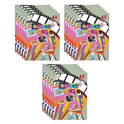 Juego de 15 álbumes de recortes A3 encuadernados en grapas | 30 hojas de colores surtidos | Perfecto para niños y adultos | Ideal para artes y manualidades, álbum de fotos familiar, libro de tarjetas,