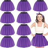 Handepo 9 Pcs Colored Tutus for Women 4 Layered Tulle Tutu Skirt Elastic Classic Bulk Tutu for Girl Christmas Running Costume (Purple)