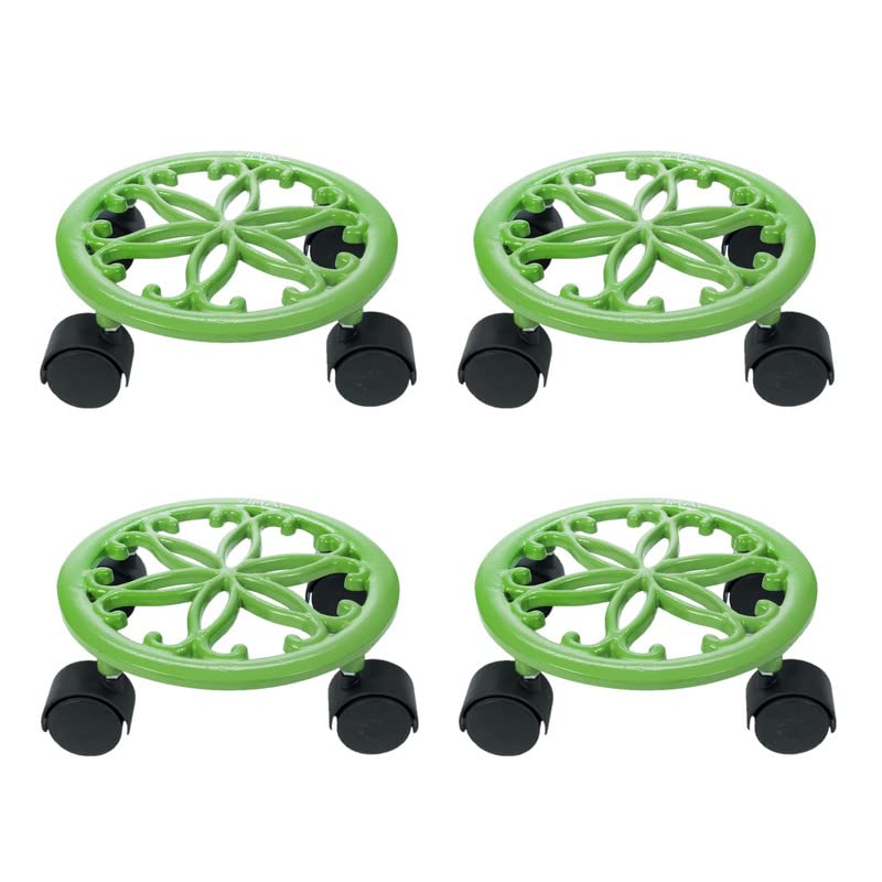 VIMAL Cast Aluminium Plant Stand Set of 4- Heavy Duty Metal Plant Stand - Indoor Outdoor Plant Caddy - Round Flower Pot Trolley | Rolling Tray Coaster | Flower Pot Rack with Wheel - Green - 4PC (B0BBW8HN7P) Amazon Price History, Amazon Price Tracker