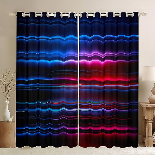 Ombre Blackout Curtains Red Blue and Black Striped Window Curtains Gradient Contemporary Darkening Dreapes for Kids Boys Girls Modern Abstract Geometric Window Treatments W66*L72