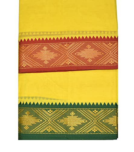 Image of TUNI MANI Men's Panchakacham Dhoti with Angavasthram Towel, Jari Border, 100% Cotton, Size: 9 X 5 (4.0mtr Dhoti, 2.25mtr Towel) (Unstitched)