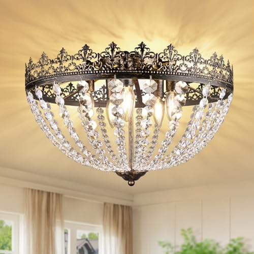 Crystal Chandelier for Bedroom, 5-Light K9 Crystal Semi Flush Mount