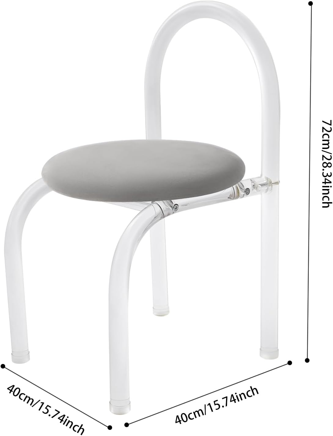 Modern Minimalist Acrylic Chair, Clear Vanity Stool with Back and Cushion Small Accent Chair for Makeup Room Living Room Dining Room