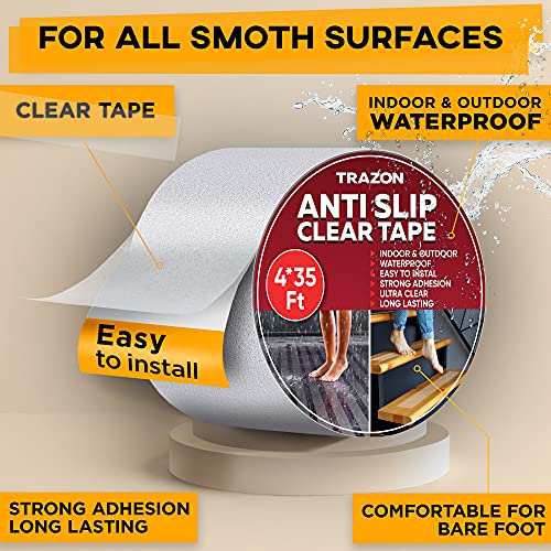 Image of Grip Tape - Heavy Duty Anti Slip Tape Clear Outdoor /Indoor 4In*35Ft, Non Slip Roll /Stickers Easy to Cut Waterproof for Bathtub, Shower Floor, Pool, Stairs Safety Non Skid, Comfortable for Bare Foot