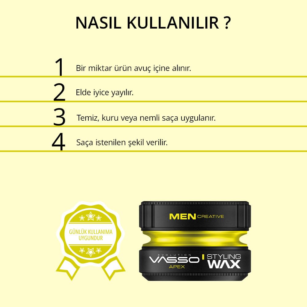 VASSO Saç Şekillendirici Mat Wax | Tüm Saç Tipleri | Doğal Tutuş ve Mat Görünüm | MATTE PASTE Apex 150 ml