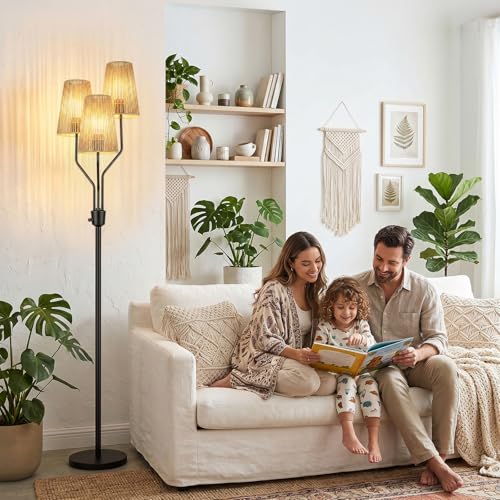 Bairth Boho Floor Lamp, Farmhouse Rattan 3-Light Floor Lamp for Living Room - image 2