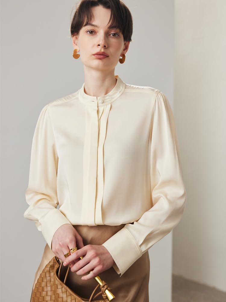 Camisa de Oficina Blanca de Seda Crepe elástica para Mujer