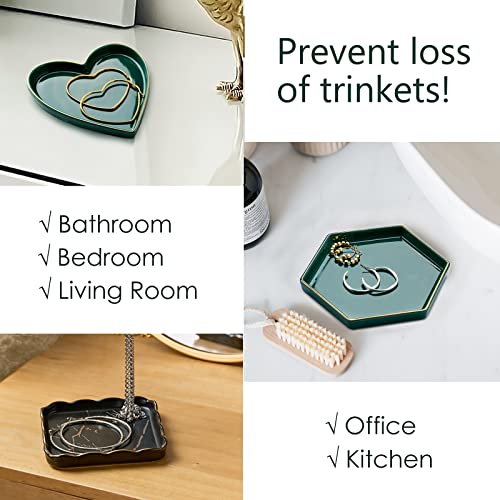 Lyeoboh Jewelry Dish Ceramic Jewelry Tray Ring Dish, Ring Holder For Jewelry, 4.5 Inches Ceramic Trinket Dish Hexagon Key Tray For Home Decor, Birthday Gifts For Women, Girls, Dark Green #TOP3