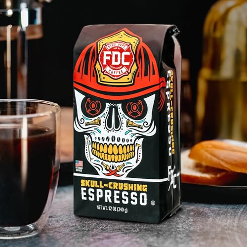 Image of Fire Department Coffee - Gives Back to Firefighters - Skull Crushing Espresso Coffee Beans - Full-Bodied & Bold - Roasted in the USA - Premium Espresso Beans - Veteran Owned (12 oz, Pack of 2)