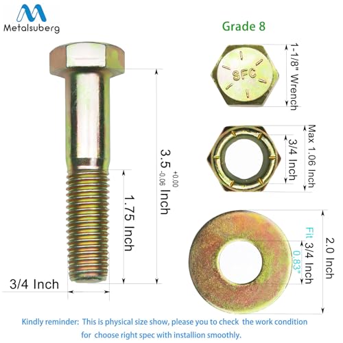 Image of 3 /4 inch x 3-1 /2 inch Hex Head Bolt by Color Galvanization with Nylon Lock nut and Large Size Washer Assortment Kit,Alloy Steel,Grade 8.(4pcs Pack). by Metalsuberg