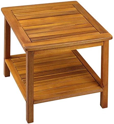 cucunu 18x18 Inch Wooden Outdoor Side Table in Acacia Wood with Extra Storage I Small Patio End Table for Garden, Porch or Living Room I Side Tables