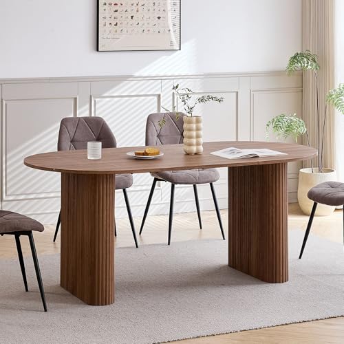 DEYARNA HOME Mesa de Comedor Ovalada de 180 cm para 6-8 Personas, Moderna con Acabado de Veta de Madera y Patas Elípticas Resistentes para Cocina, Comedor y Sala de Reuniones. (Marrón Oscuro)