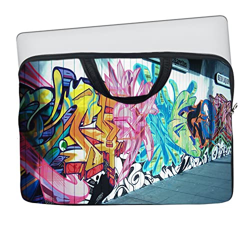 Image of TheSkinMantra Chain Laptop Sleeve Bag Compatible with Laptop /Macbooks /Chrombook /Notebook /Zbook (14.1 Inch (Handle), Street Painting)
