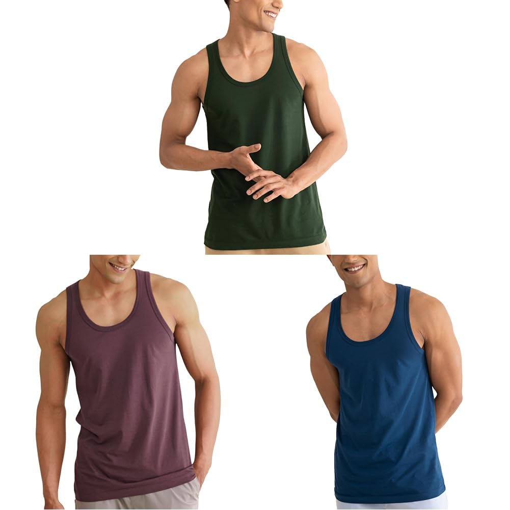 damensch Men's Neo-Cotton Antibacterial Regular Fit Vests in Garden Green, Mineral Maroon, and True Teal (Pack of 1, Size Medium).-picture-12