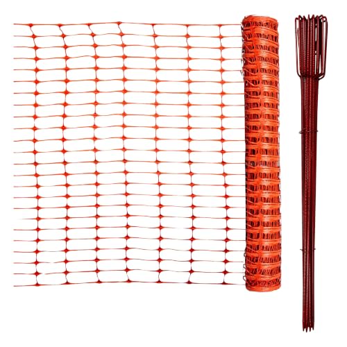 horizont Baustellenabsperrung 50m lang 1m hoch Absperrzaun Set inkl. 10 Absperrleinenhalter für Baustellen Kunststoff orange Absperrung Fangzaun flexibel mobiles Netz