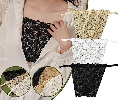 Image of HELISHA Cotton Netted Clip-on Mock Lace Camisole Cami Secret for Women (Black, White, Beige, Free Size)- Pack-of 3