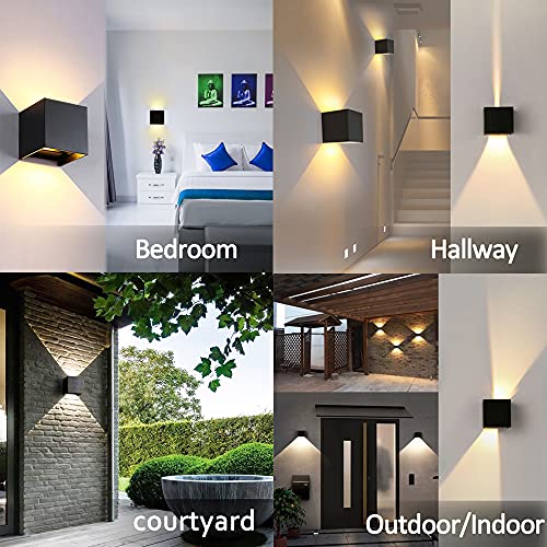 Image of 12W LED Wall Sconces Lights Modern Black LED Wall Lamp Set of 2,Up and Down Square 3000K Warm White Wall Lighting Fixtures for Indoor /Outdoor,Living Room,Bedroom,Hallway 3.94in*(2 Pack)