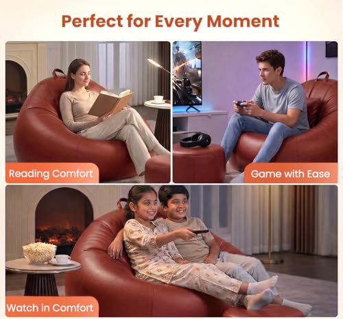 Image of Sattva Classic 2XL Bean Bag Chair with Beans Filled | Sofa Style Faux Leather Beanbags with Footstool & Cushion | Pre-Filled Bin Bags Sofa & Beam Bag for Adults | Home & Office, Tan