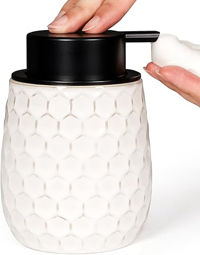 Dispensador de jabón espumoso, dispensador de jabón de manos de espuma de cerámica de 13 onzas con diseño de panal para cocina o baño, dispensador