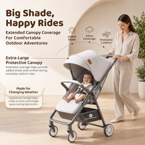 Image of StarAndDaisy Stroller for Baby, Foldable Baby Stroller with Reversible Seat, 3 Recline Positions, 5-Point Safety Harness, Adjustable Footrest, Large Canopy & Storage Basket