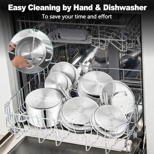 Image of P&P CHEF 3-Ply Stainless Steel Cookware Set of 6, 10-Pieces Pots and Pans Sets Stainless Steel for Kitchen, Induction Multi Cooktops & Oven, Dishwasher Safe, Frying Pans, Saucepans, Saute Pan & Pot