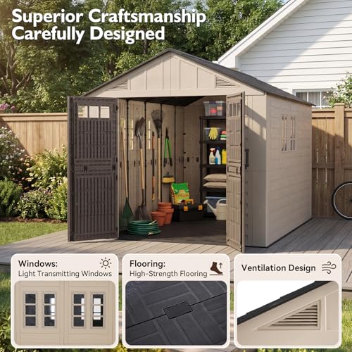 Image of LazySunsets 8x12 Ft Outdoor Storage Shed with Floor, Large Resin Sheds