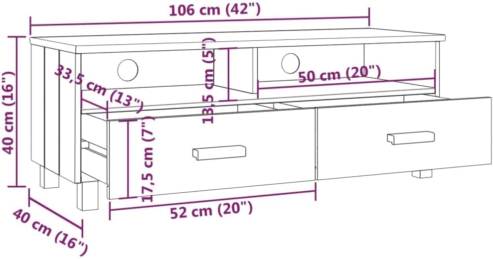 vidaXL HAMAR Honey Brown TV Stand - Solid Pine Wood TV Unit/Console with Drawers & Compartments for Living Room