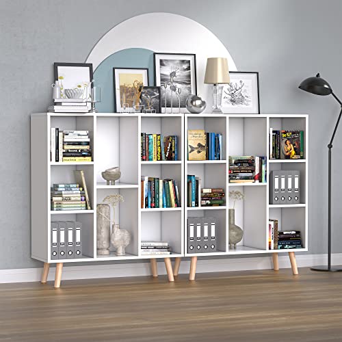 Cozy Castle White Small Bookshelf, Wood 8 Cube Storage Organizer Book Shelves With Anti-Tilt Device, Freestanding Modern Bookcase For Bedroom, Office, Living Room #TOP4