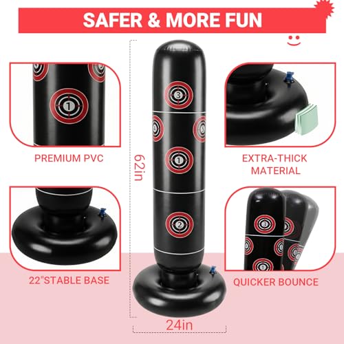 Image of Kid Punching Bag, Inflatable Punching Bag for Kids Age 3-14, Freestanding Boxing Bag for Boys & Girls, Kids Boxing Set for Martial Arts, Karate, Taekwondo