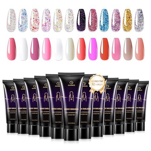 12Colors Poly Gel Quickly Building Nail Extension Gel UV/LED DRY Clear Pink Whtie Poly Nail Gel Extension Enhancement Gels for Beginner & Professional Nail Art Salon DIY (Random 12Colors)