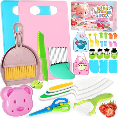 CYJJYZ 31 Piezas Cuchillos Niños, Utensilios Cocina Montessori, Juego de Cuchillos de Seguridad para Cortar y Cocinar Frutas o Verduras