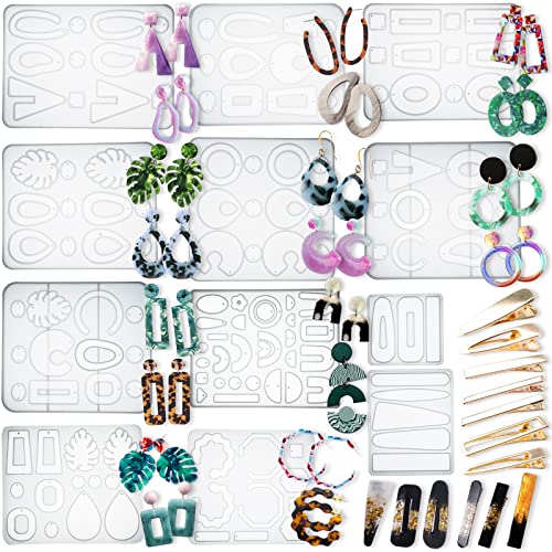 Earring Epoxy Resin Silicone Molds With Hair Clip Set Drop Dangle Stud Jewelry Casting Supplies 19-In-Set #TOP12