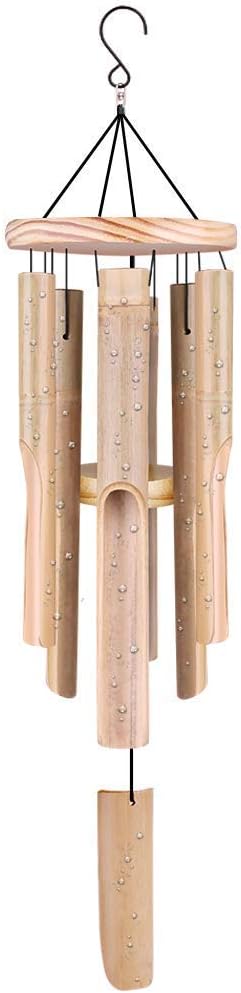 Wind Chimes Bamboo, Outdoor Garden & Indoor Wind Chime with Natural Relaxing Soothing Sound, 6 Hand-Carved Bamboo Tubes and a Hook, Classic Style Great for Home Decoration Gifts (Hanging Length 83cm)