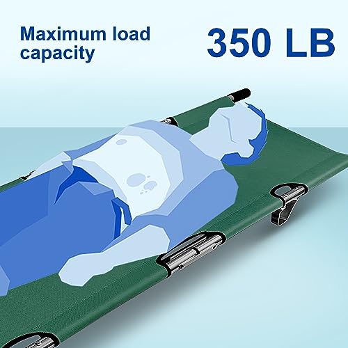 Image of Folding Stretcher for Medical Emergency Heavy Duty Handles | Portable Travel Emergency Medical Stretcher for Patient Transport, Straps and Carrying Case, High-Grade Aluminum Alloy, Green