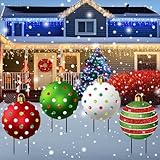 Nuanchu 4 Pcs Metal Christmas Balls Yard Signs Glitter Xmas Yard Sign Stake 21.3 Inches Xmas Waterproof Lawn Signs Christmas Outdoor Decorations for Outside Garden Patio Holiday Home Party Decor