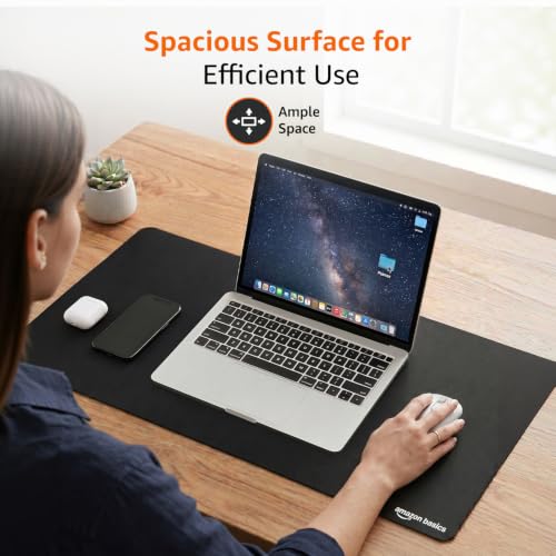 Image of Amazon Basics Extended Rectangular Mouse Pad with Smooth Cloth Surface and Non-Slip Rubber Base, Extended Size for Gaming, Office & Home Use, 35.5 x 16.88 Inches (Large), Black