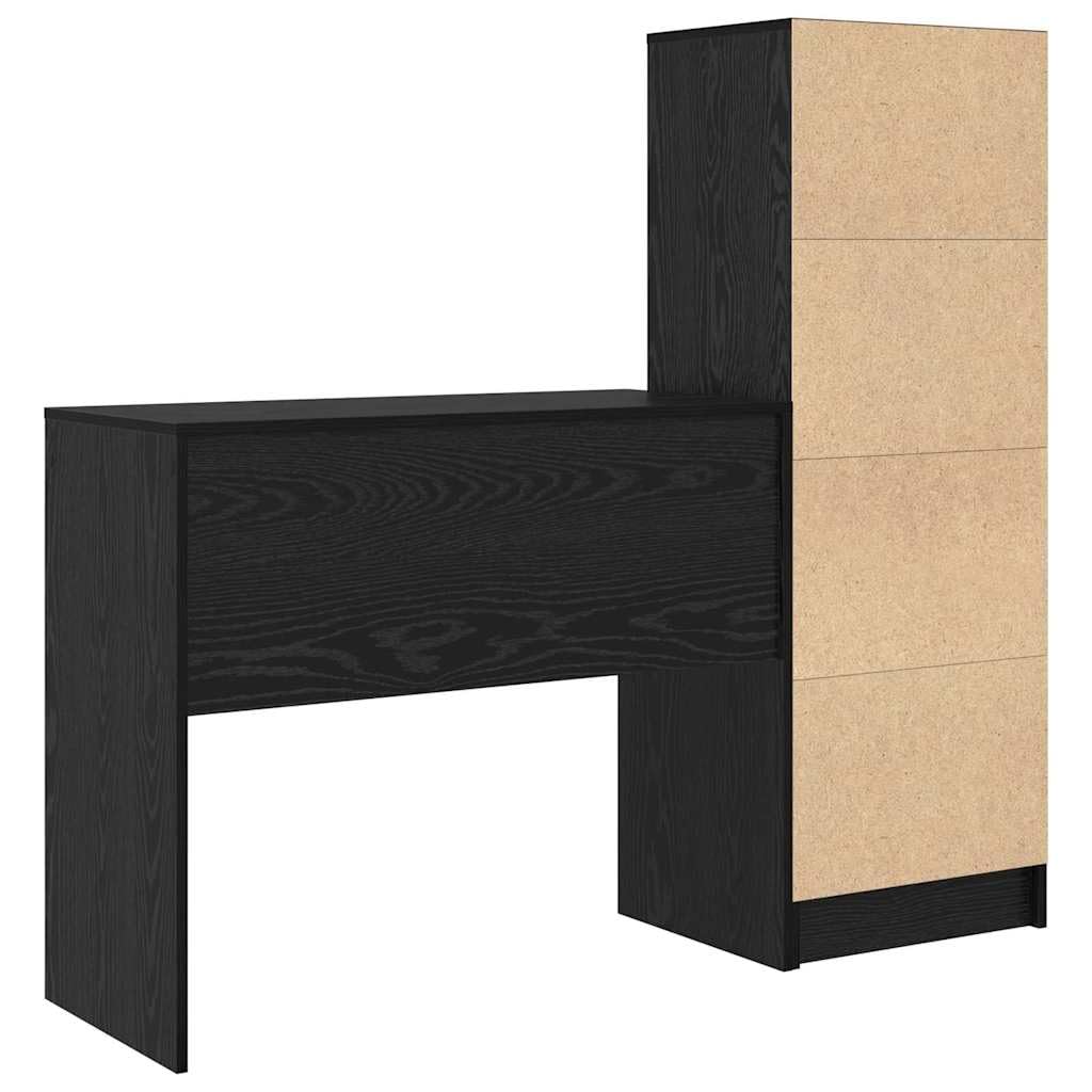 Escritorio con cajones, 2 piezas, aspecto de roble negro, mesa de oficina duradera, amplia superficie de trabajo para oficina en casa y oficina, fácil montaje