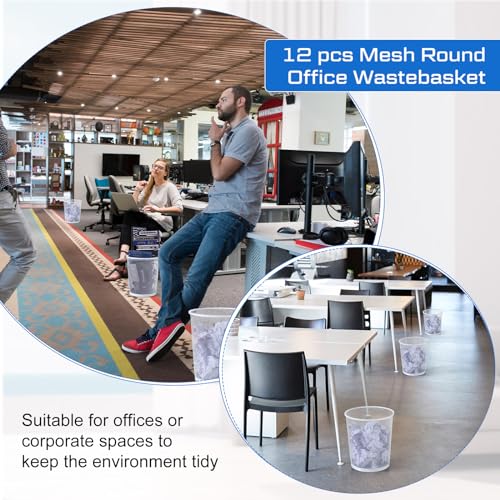 Image of Hushee 12 Pcs Metal Mesh Trash Can Wire Waste Paper Basket Trash Bin Garbage Can for Office Under Desk, Kitchen, Bedroom, Den, Dorm Room, Toilet(White,12 Pcs)