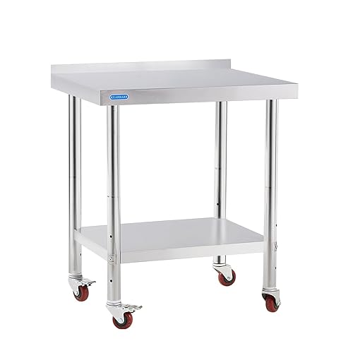 Miniatura 67 de Mesa de acero inoxidable para preparación y trabajo con 4 ruedas giratorias con estante inferior de 24 x 36 pulgadas NSF de metal comercial