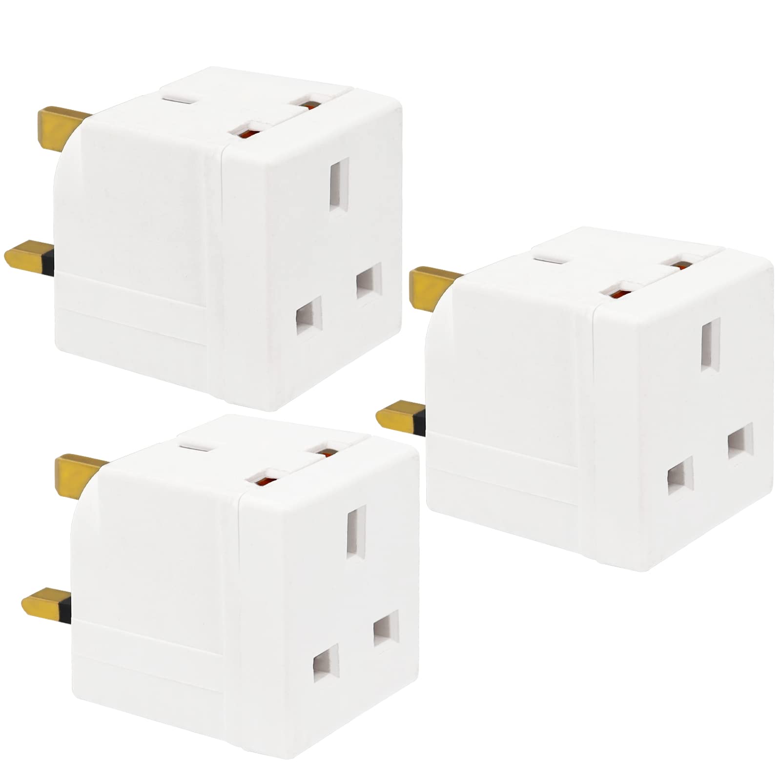 3 Piece 2 Way Double Plug Adaptor, UK Multi Plugs Extension Sockets Adapter, 13A power splitter for appliances, UK 3 Pin Socket Extensions for Kitchen, Office