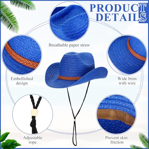 Image of JaGely 12 Pcs Straw Cowboy Hats for Women Men, Wide Brim Summer Hat Bulk Sun Protection for Western Themed Party