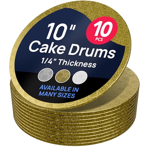 O'CREME Round Cake Drum Board Gold Wraparound 10 Inch 1/4 Thick