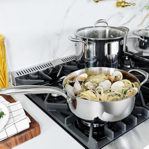 Image of KEAWELL K3 Premium 4-Quart Tri-Ply Fully Clad Stainless Steel Saute Pan with Lid, Induction & Oven Safe up to 600F, Even Heating, Professional Cookware for All Stovetops (4-Qt)