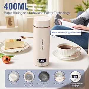 Travel Electric Kettle Portable Mini Kettle,Small Hot Water Boiler with 4 Temperature Settings,304 Stainless Steel,Fast Boiling Water with Auto Shut-Off and Boil Dry Protection (Beige, 400ML) Travel Electric Kettle Portable Mini KettleSmall Hot Water Boiler with 4 Temperature Settings304 Stainless SteelFast Boiling Water with Auto Shut Off and Boil Dry Protection Beige 400ML