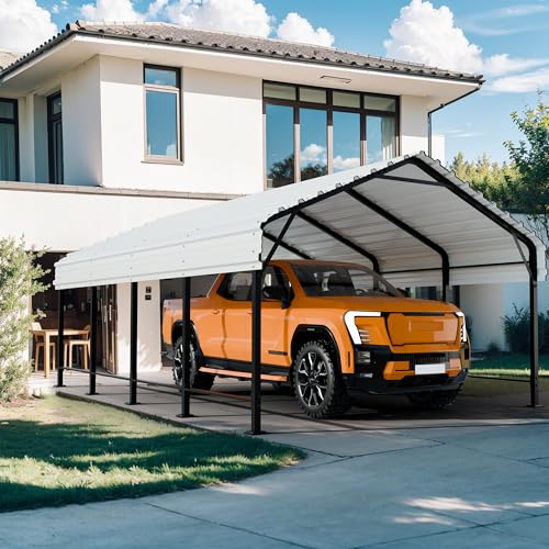 Image of Shintenchi 12x20 FT Metal Carport, Oversized Carport Garage with Enhanced Base, Outdoor Galvanized Car Shelter, Heavy Duty Carports Canopy, for Car, Boats and Tractors, White