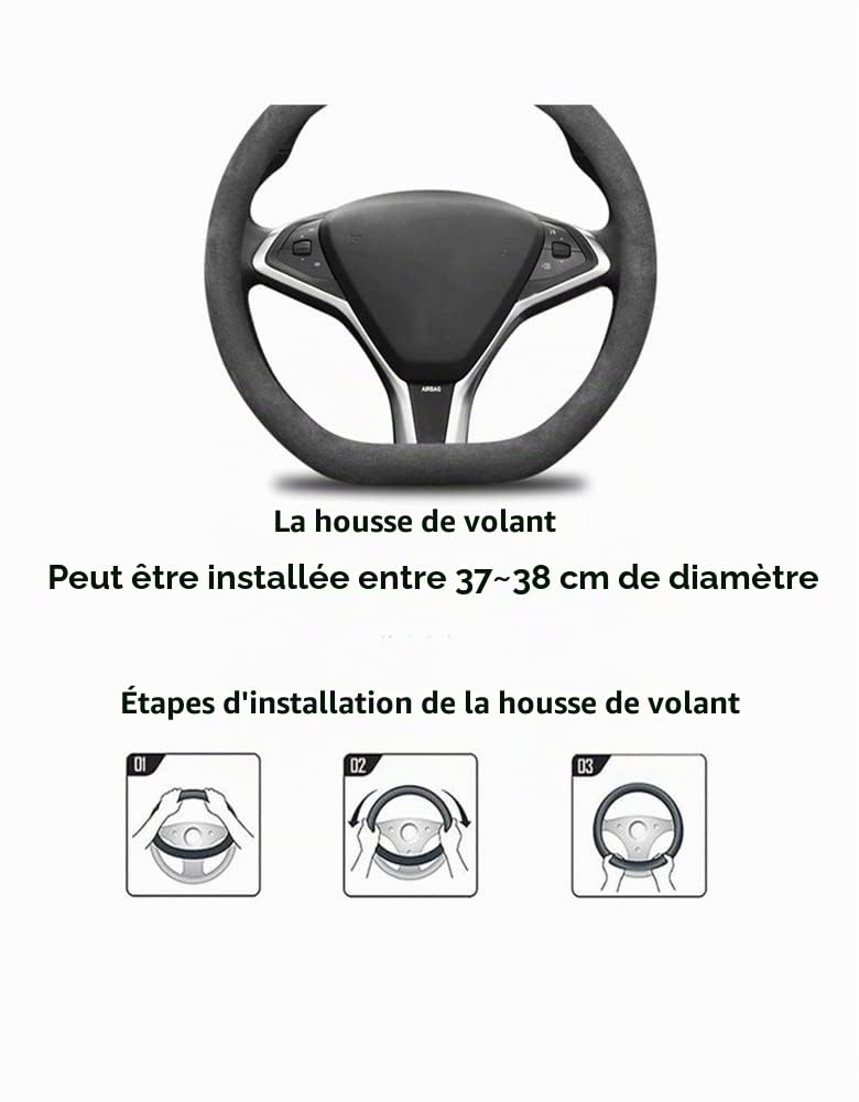 Tesla Couvre Volant en Cuir pour Modèles 3, X, S, Y - Alcantara - Solid D-Shape
