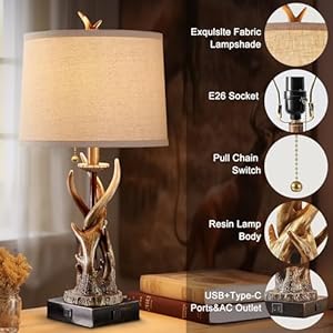 Rustic Antler Table Lamps Set of 2 with USB A+C Ports for Bedroom Farmhouse Deer Bedside Lamps with Linen Lampshade for Living Room End Table Hunting Themed Cabin Lamp Pull Chain Rustic Antler Table Lamps Set of 2 with USB AC Ports for Bedroom Farmhouse Deer Bedside Lamps with Linen Lampshade for Living Room End Table Hunting Themed Cabin Lamp Pull Chain